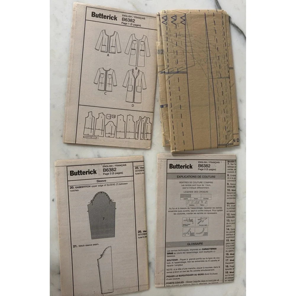 BUTTERICK 6382 - SEMI-FITTED LINED JACKET SIZE 14, 16, 18, 20 & 22 Uncut FF
